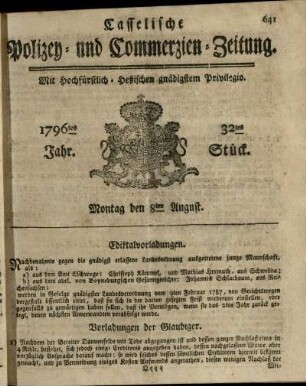 32tes Stueck, Montag den 8ten August 1796