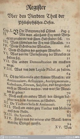 Register Uber den Vierdten Theil der Philosophischen Oefen.