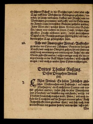 Drittes Theiles Außzug. Dessen Dreyzehen Articul sind.