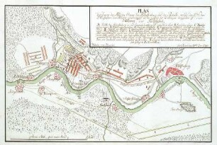 WHK 21 Österreichischer Sukzessionskrieg 1740-1748 bis zum Aachener Frieden: Plan des Feldlagers der Alliierten bei Aschaffenburg und der Schlacht bei Dettingen zwischen den Alliierten und den Franzosen, 27. Juni 1743