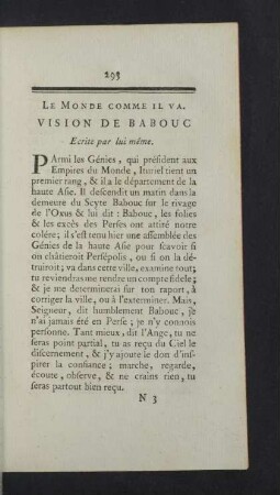 Le Monde comme il va. Vision de Babouc Ecrite par lui même.