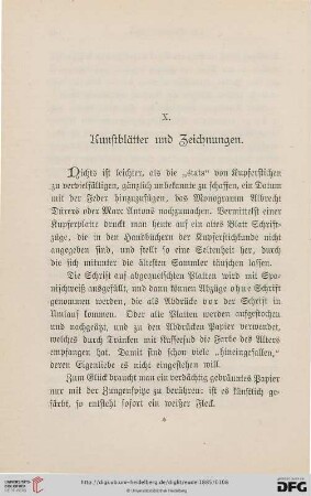 X. Kunstblätter und Zeichnungen