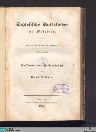 Schlesische Volkslieder mit Melodien : Musikdruck
