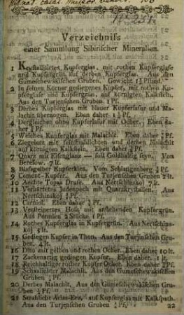 Verzeichniß einer Sammlung Sibirischer Mineralien