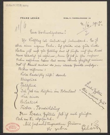 Brief an B. Schott's Söhne : 04.06.1915
