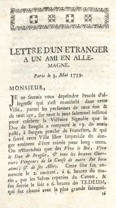 Lettre d'un étranger a un ami Allemagne.