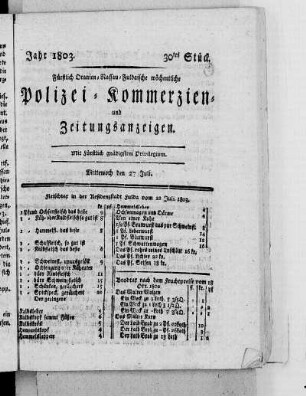 30tes Stück, Ausgabe vom 27. Juli 1803
