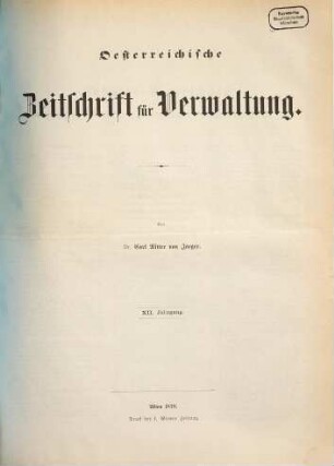Österreichische Zeitschrift für Verwaltung. 12. 1879