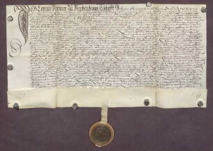 Gültbrief des Lorenz Brenner gegen die Pfarrkirche zu Brötzingen, unter Verpfändung von Gütern zu Büchenbronn