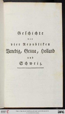 Geschichte der vier Republiken Venedig, Genua, Holland und Schweiz