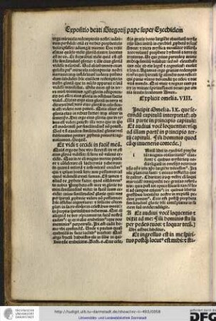 Incipit omelia IX, que secundum capitulum interpretatur ab illa parte in principio capituli: et audivi vocem loquentis usque ad illam partem in principio tertii capituli: fili hominis...
