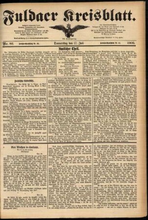 Erste Ausgabe vom Donnerstag, den 17. Juli 1902.