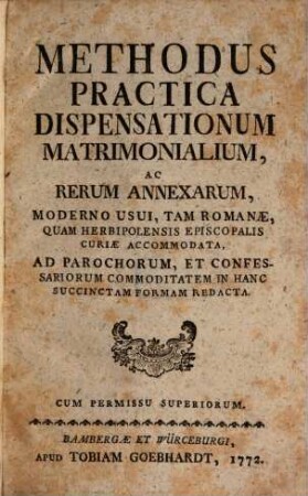 Methodus practica dispensationum matrimonialium