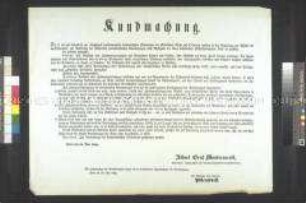 Maueranschlag: Der Niederösterreichische Landmarschall und Stellv. Regierungspräsident Graf Montecuccoli verweist, mit Genehmigung des Ministers des Innern, auf die bestehenden Sicherheitsgesetze; Wien, 19. Mai 1848