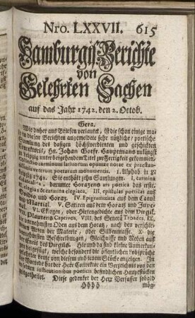 Nro. LXXVII. auf das Jahr 1742. den 2. Octob. - Num. LXXXV. auf das Jahr 1742. den 30. Octobr.