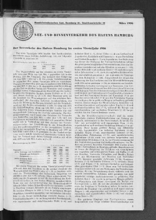 Der Seeverkehr des Hafens Hamburg im März 1936