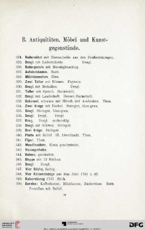 Antiquitäten, Möbel und Kunstgegenstände (Nr. 324-771)