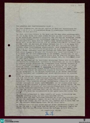 Brief von Ernst-Lothar von Knorr an den Oberbürgermeister von Heidelberg vom 14.02.1971 - K 3335 B 793