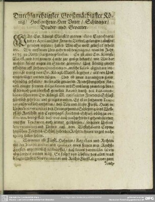 Durchlauchtigster Großmächigster König, Hochgeehrter Herr Vetter, Schwager, Bruder und Gevatter