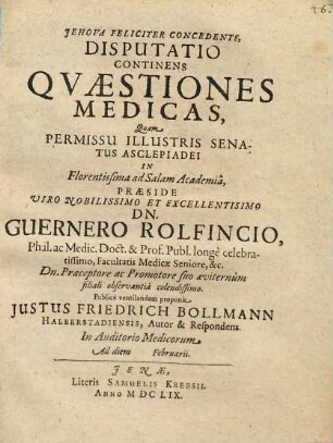 Disputatio Continens Qvaestiones Medicas