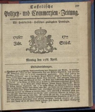 17tes Stueck, Montag den 23ten April 1798