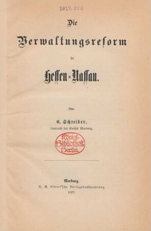 Die Verwaltungsreform in Hessen-Nassau