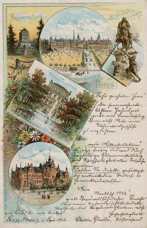 Erinnerung an Leipzig: Napoleonstein, Augustusplatz, Bismarck-Denkmal, Neues Theater, Buchhändlerhaus