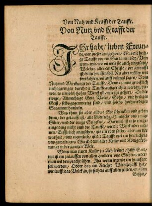 Von Nutz und Krafft der Tauffe.