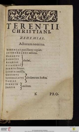 Terentii Christiani: Nehemias