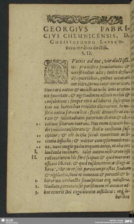 Georgius Fabricius Chemnicensis, D. Christophoro Leuschnero medico doctiß. S. D.
