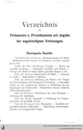 Verzeichnis der Professoren und Privatdocenten