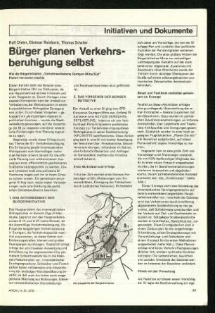 Bürger planen Verkehrsberuhigung selbst. Bürgerinitiative "Verkehrsentlastung Stuttgart-Mitte/Süd"