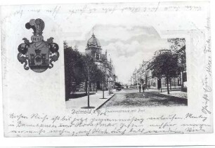 Paulinenstraße mit Post um 1900. Detmold. Paulinenstraße. Sammlung Heuer
