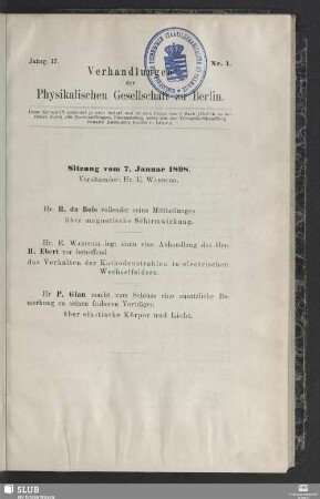 Sitzung vom 7. Januar 1898