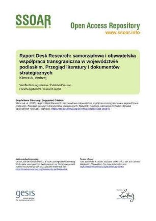 Raport Desk Research: samorządowa i obywatelska współpraca transgraniczna w województwie podlaskim. Przegląd literatury i dokumentów strategicznych