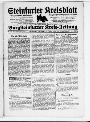 Steinfurter Kreisblatt : Burgsteinfurter Kreis-Zeitung : Burgsteinfurter Wochenblatt : Burgsteinfurter Anzeiger u. Tageblatt : amtlicher Anzeiger der Staatsbehörden, des Landratsamtes des Kreises Steinfurt sowie der Amts- und Stadtverwaltung des Kreises, des Amtsgerichts und Finanzamtes Burgsteinfurt, der Handelskammer Münster und sonstiger Behörden