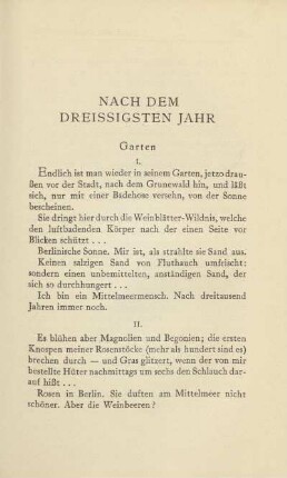 Nach dem dreissigsten Jahr