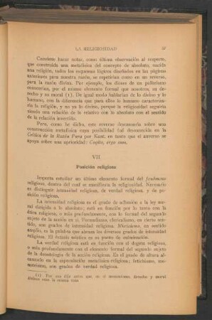 VII - Posición religiosa