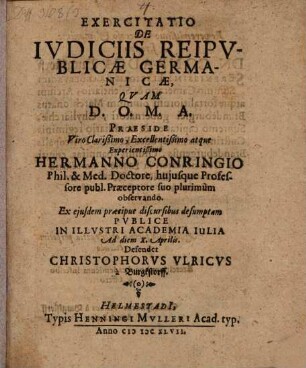 Exercitatio De Iudiciis Reipublicae Germanicae