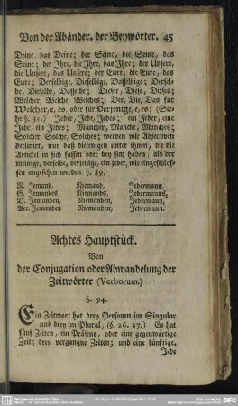 Achtes Hauptstück. Von der Conjugation oder Abwandelung der Zeitwörter (Verborum)