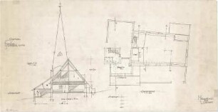 Gsaenger, Gustav; Fischbachau (Bayern); Ev. Kirche - Eingabeplan, Pl. Nr. 69, Emporengeschoss (Grundriss), Schnitt