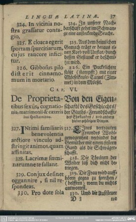 Cap. VI. De Proprietatibus sexus, cognationis, matrimonii & caeteris huc spectantibus