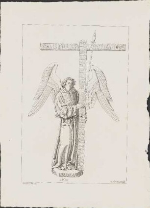 Lithographie: [Geflügelter Engel mit Kreuz und Lanze]. No. 30