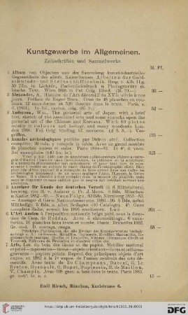 Kunstgewerbe im Allgemeinen (Nr. 1 - 157)