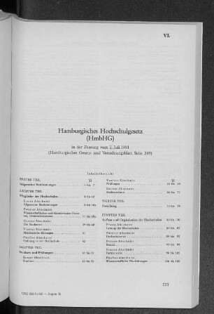 VI. Hamburgisches Hochschulgesetz (HmbHG)