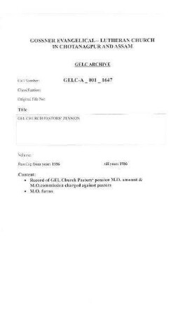 GEL CHURCH PASTORS' PENSION