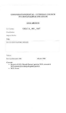 GEL CHURCH PASTORS' PENSION