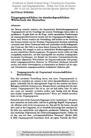 Umgangssprachliches im standardsprachlichen Wörterbuch des Deutschen