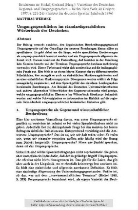 Umgangssprachliches im standardsprachlichen Wörterbuch des Deutschen