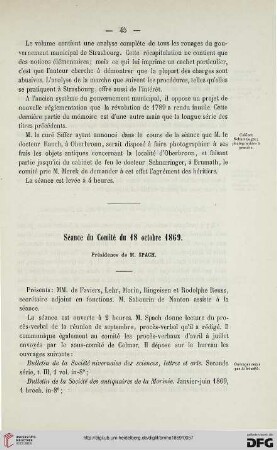 Séance du Comité du 18 octobre 1869
